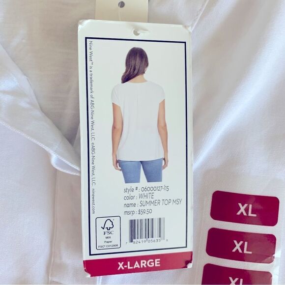 Nine West Women’s Short Sleeve Contemporary White V-Neck Top Size XL NWT - Picture 6 of 9